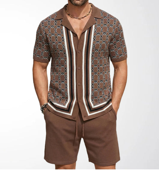 Traje Tejido Jacquard Geométrico con Cuello Cubano para Hombre - Image 14