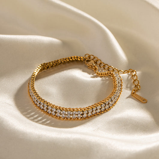 Pulsera de Oro 18K Dorada con Circonia Blanca en Doble Capa - Image 12