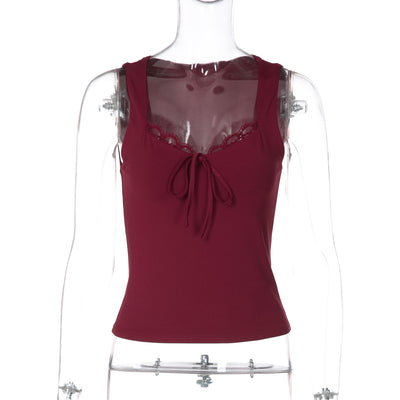 Blusa Camiseta Ajustada con Lazo y Encaje - Image 7