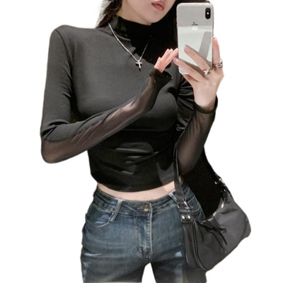 Blusa Chic Primavera-Otoño con Malla y Manga Larga - Image 5