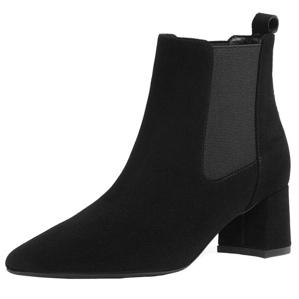 Botas de Cuero para Mujer con Tacón Grueso Medio