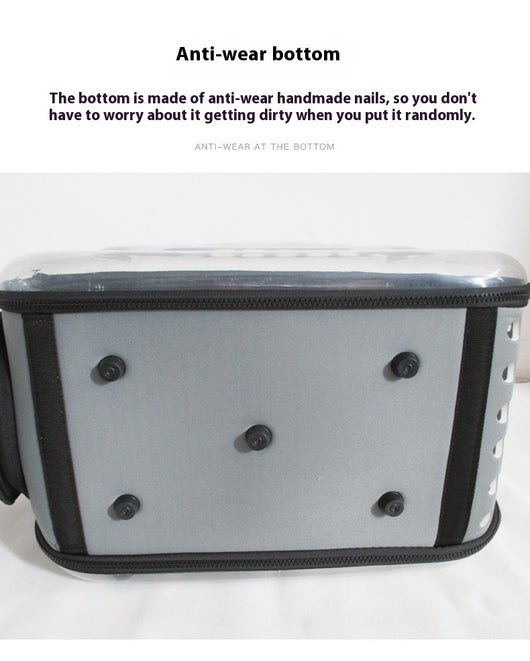 Gray and black pet carrier with a clear bubble window featuring paw prints and a mesh side for ventilation. - Image 17