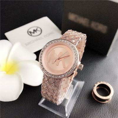 Reloj de Cuarzo Elegante con Diamantes y Correa de Acero Inoxidable para Mujer