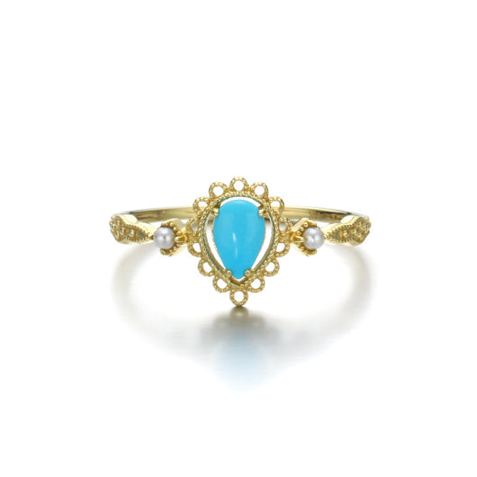 Anillo de Turquesa Natural y Perla con Patrón Calado - Image 3