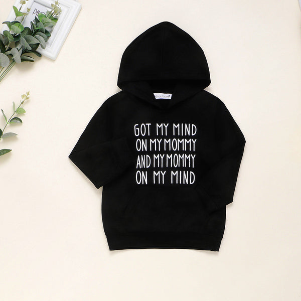 Sudadera Hoodie Negra con Letras para Niños y Niñas