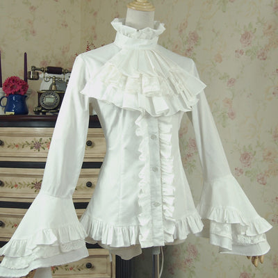 Blusa de Algodón Mercerizado con Mangas Acampanadas y Encaje - Image 4
