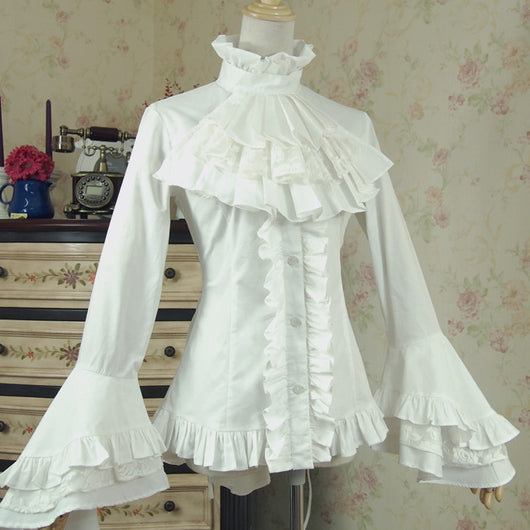 Blusa de Algodón Mercerizado con Mangas Acampanadas y Encaje - Image 4