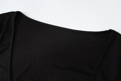 Vestido Ajustado con Escote Profundo y Pecho Envuelto de Manga Larga - Image 9