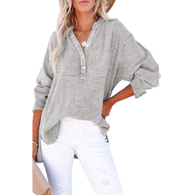 Blusa Suelta de Manga Larga con Cuello y Botones Decorativos - Otoño - Image 6
