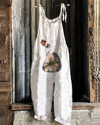 Pantalones de Lino y Algodón con Tirantes Estampados para Mujer - Image 6