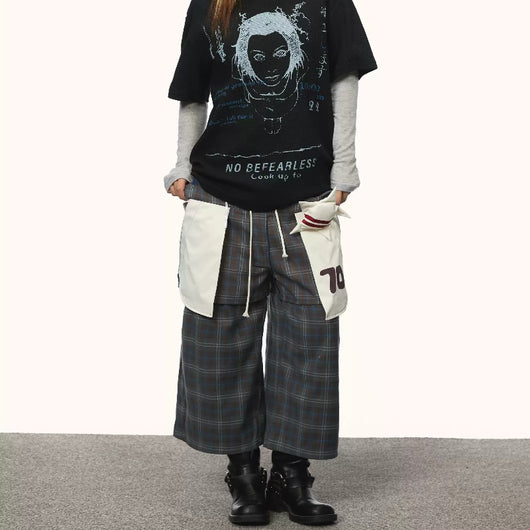 Pantalones Cargo Plaid Falsa Dos Piezas para Mujer Verano - Image 9