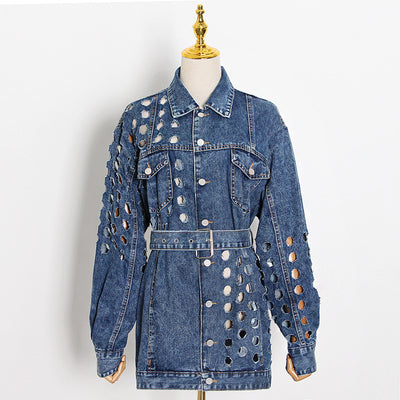 Chaqueta Denim Suelta con Diseño Hueco en Solapa y Amarre - Image 2