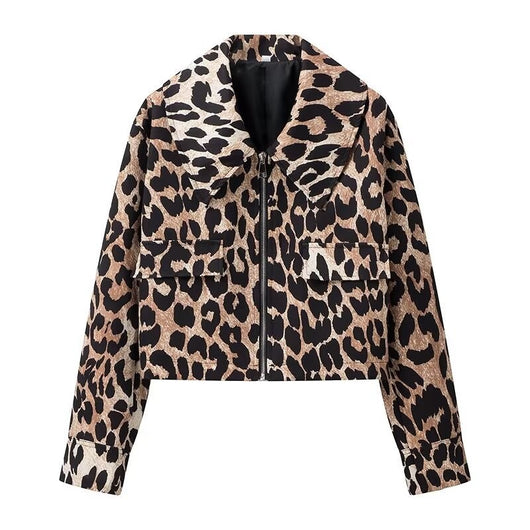 Abrigo Suelto de Piel de Cordero Estampado Leopardo - Image 4
