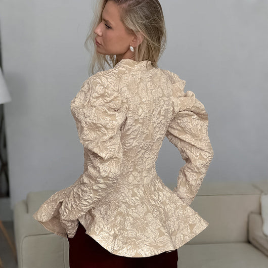 Blusa Retro Cuello Parado con Mangas Abullonadas - Image 10