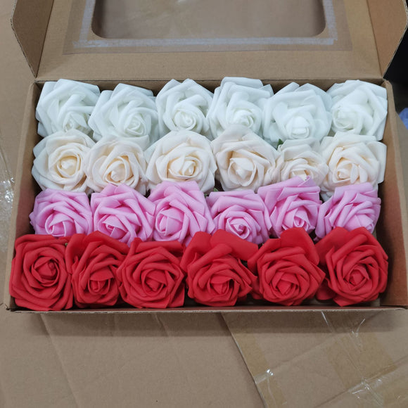 Rosas de Espuma PE con Tallo y Hojas - 25 Flores Decorativas para Bodas y San Valentín