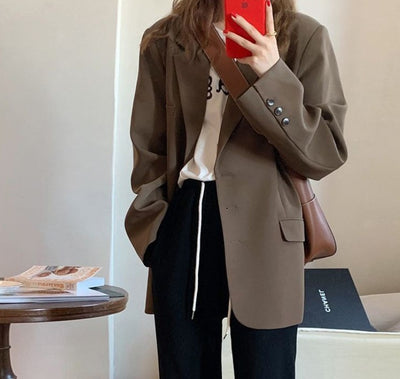 Blazer Marrón Coreano para Mujer - Diseño Elegante Primavera Otoño - Image 2