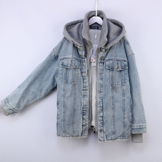 Chaqueta Denim Capucha con Forro de Borrego Sintético para Mujer