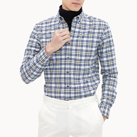 Camisa de Franela Cuadros Hombre Manga Larga Slim Fit Casual Negocios