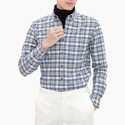 Camisa de Franela Cuadros Hombre Manga Larga Slim Fit Casual Negocios