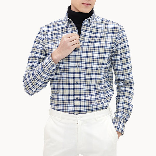 Camisa de Franela Cuadros Hombre Manga Larga Slim Fit Casual Negocios