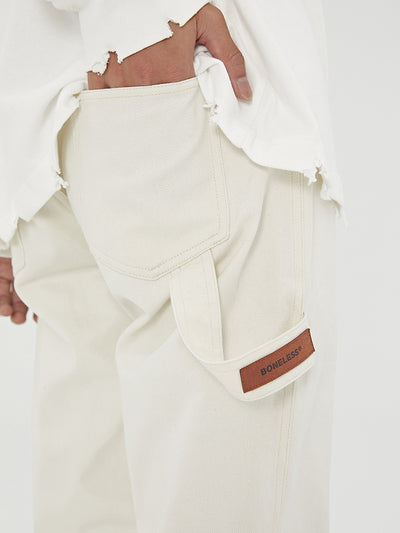 Pantalones Cargo Rectos en Cuero y Tela Twill - Image 3