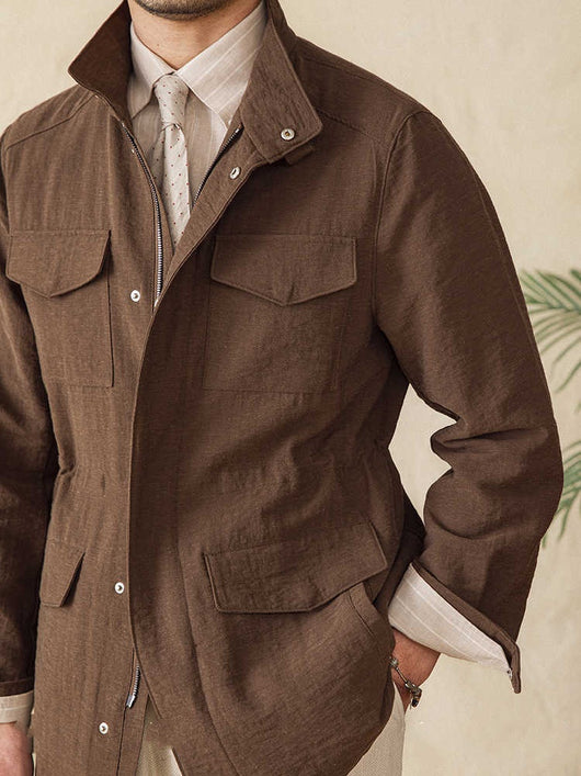 Chaqueta Safari de Lino Gentry con Cuello Tipo Mao - Image 5