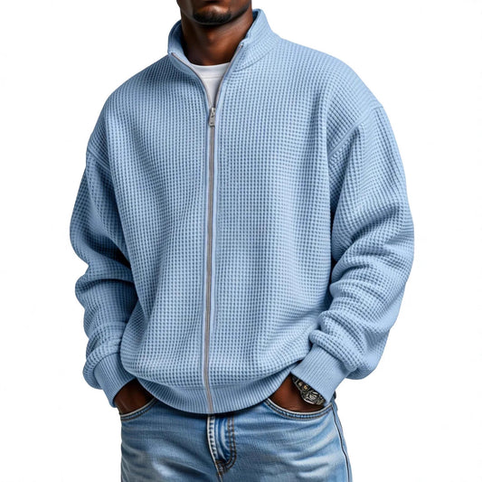 Chaqueta Minimalista de Cuello Alto con Cierre y Textura Waffle para Hombre