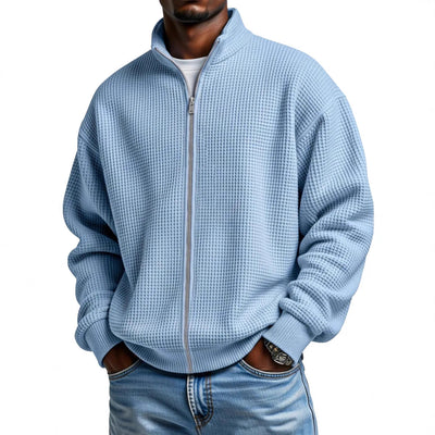 Chaqueta Minimalista de Cuello Alto con Cierre y Textura Waffle para Hombre