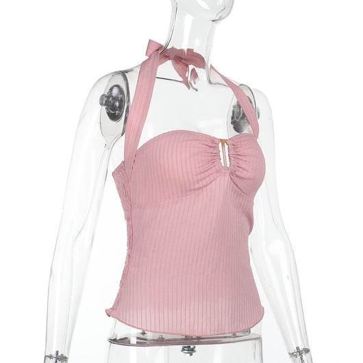 Camiseta Halter Escotada de Color Liso - Image 15