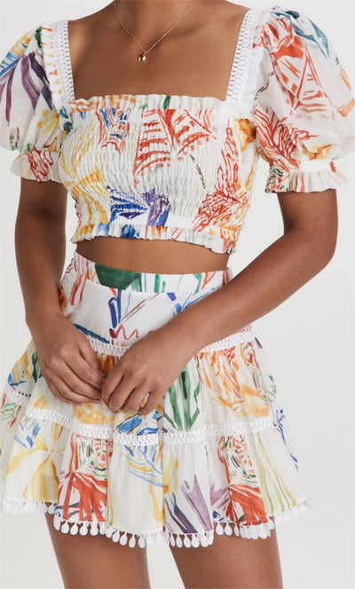 Conjunto Falda y Blusa Estampada con Cuello Cuadrado y Mangas Abullonadas - Image 20