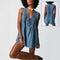 Mono Corto Denim Sin Mangas Cuello en V con Bolsillos - Estilo Playero Verano