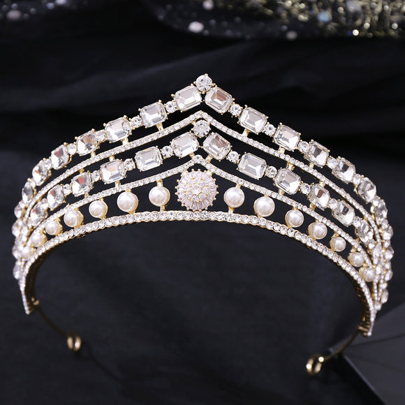 Conjunto de Joyería Nupcial Corona Barroca de Aleación con Zirconia y Pedrería