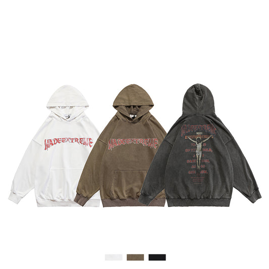 Sudadera Estampada Desgastada Unisex - Diseño Hip-Hop Frente y Espalda