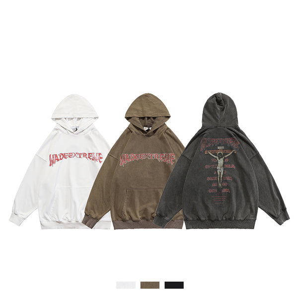 Sudadera Estampada Desgastada Unisex - Diseño Hip-Hop Frente y Espalda