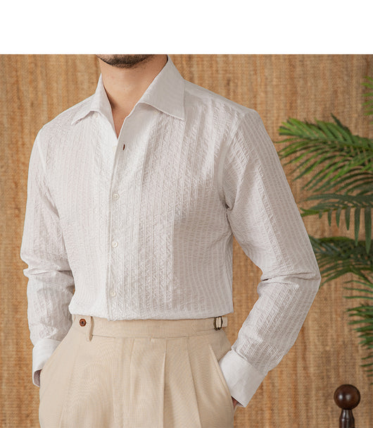 Camisa Casual de Algodón Seersucker Manga Larga Cuello Clásico - Image 35