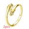 925 Prata Esterlina Banhado A Ouro Anel De Abraço De Duas Mãos Feminino Retrô Tailandês Banhado A Prata Anel Simples Dourado 2 Peças