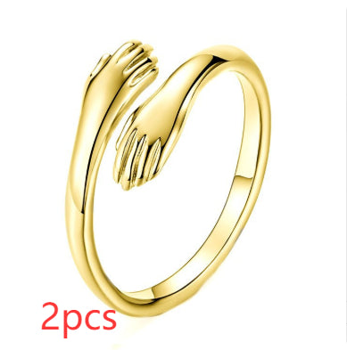 Anillo de Plata 925 Dos Manos Abrazo Retro Tailandés Minimalista - Image 13