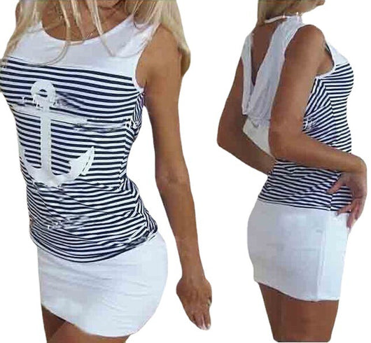 Vestido Ajustado Envuelto en Cadera con Rayas Ancla para Mujer