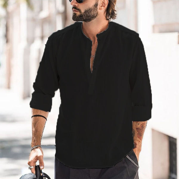 Camisa Casual para Hombre con Cuello de Pie y Puños Reforzados