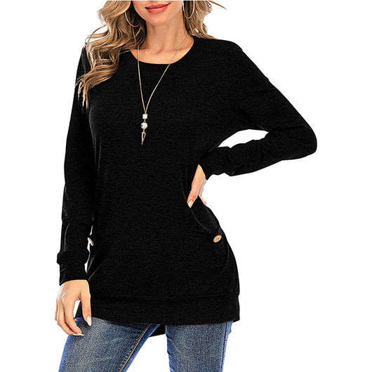Camiseta Manga Larga Cuello Redondo con Bolsillos Cruzados para Mujer - Image 17