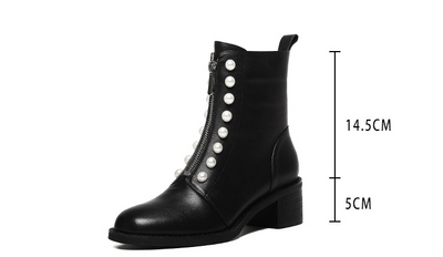 Botines Cortos de Cuero para Mujer con Punta Redonda - Image 7