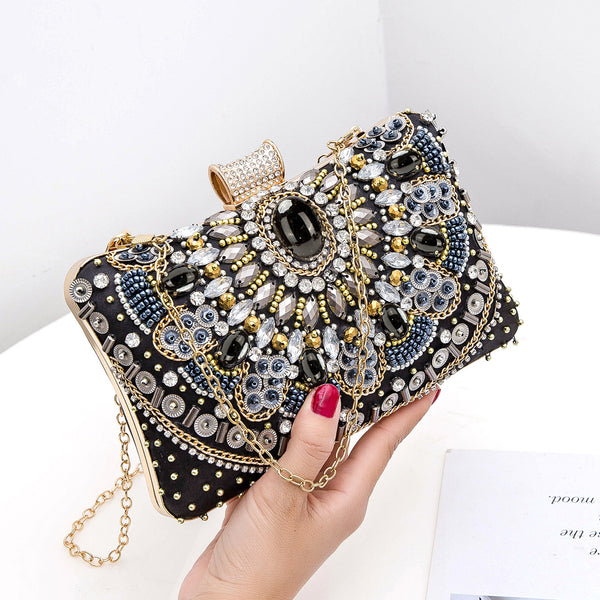 Bolso de Noche Retro con Bordado de Perlas - Diseño Artesanal Hecho a Mano