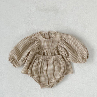 Conjunto Infantil Estilo Occidental con Blusa de Cuadros y Mangas Abullonadas - Image 9