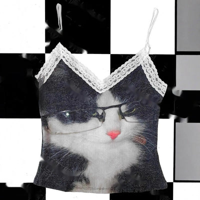 Chaleco Cropped V-Neck con Encaje y Estampado Animal - Diseño Desenfadado y Moderno