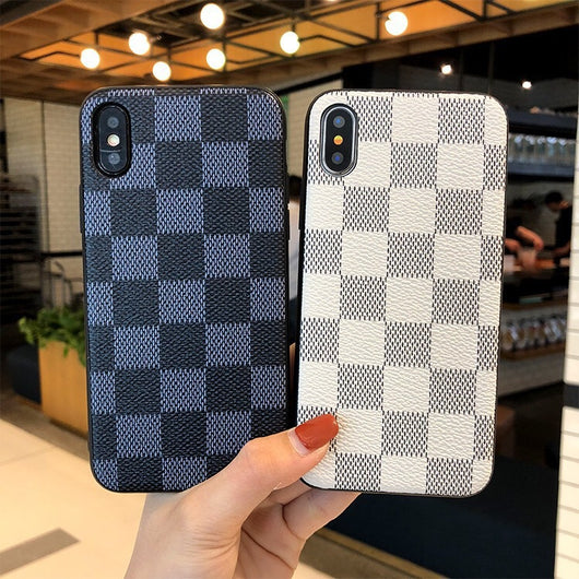 Funda para Teléfono de Cuero con Patrón Cuadriculado - Image 2