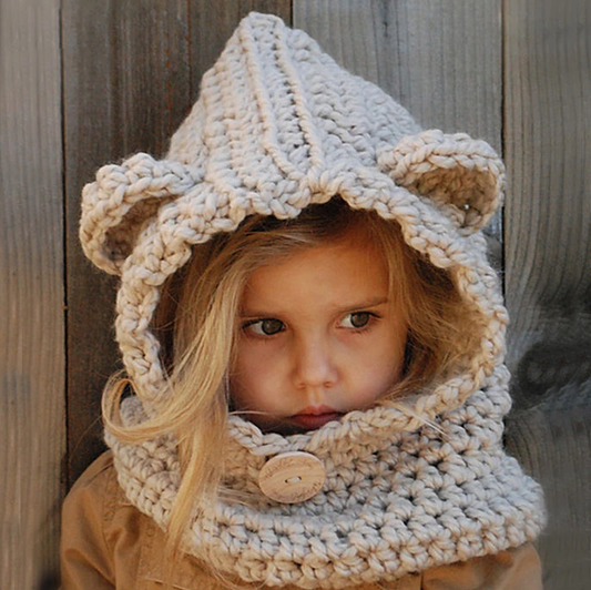 Gorros de Invierno Tejidos a Mano para Niñas con Bufanda Integrada Diseño Osito