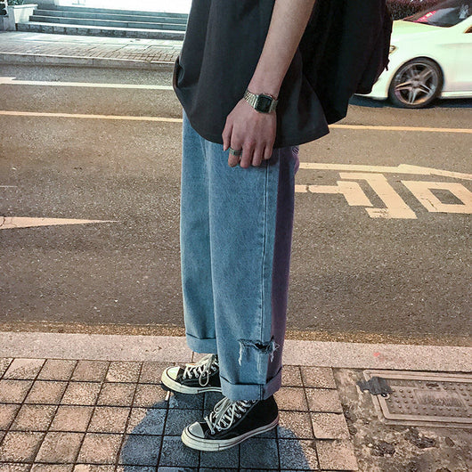 Jeans Rectos Rotos Estilo Coreano Oversized - Image 4