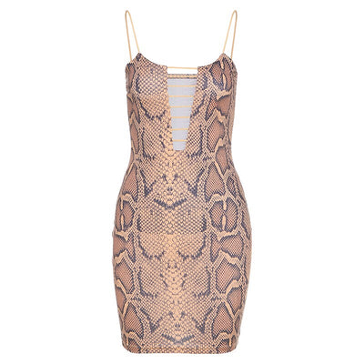 Vestido Ajustado con Falda Cadera Estampado Serpiente y Detalles Calados - Image 6