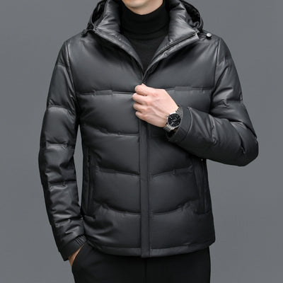 Abrigo de Cuero con Plumón de Pato Blanco para Hombre - Cálido y Elegante - Image 4