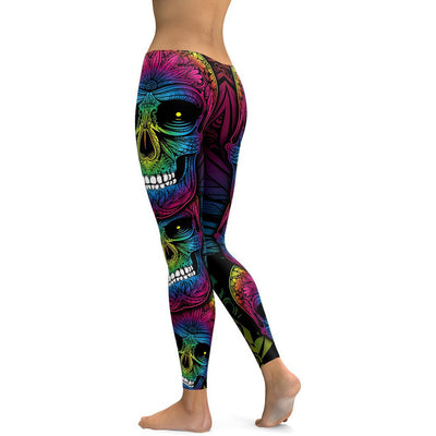 Leggins Calavera Arcoíris Talla Grande Mujer - Cintura Alta Ajustados Deportivos - Image 3